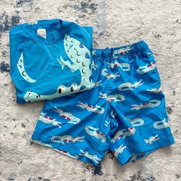 Hanna Andersson Blue Alligator Swim Shorts Rash Guard Size 8 - Picture 1 of 7